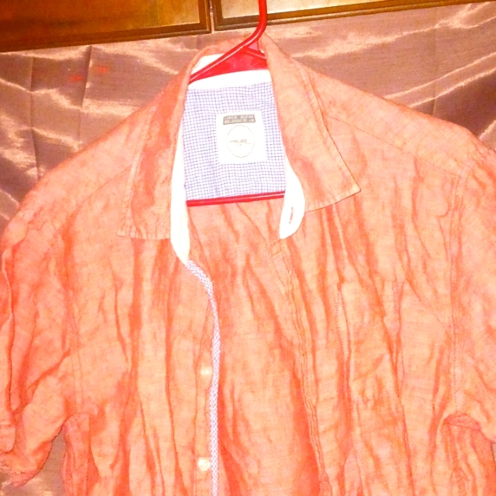 Projek Raw Linen Blend Salmon Pink Color Shrt Sleeved Shirt